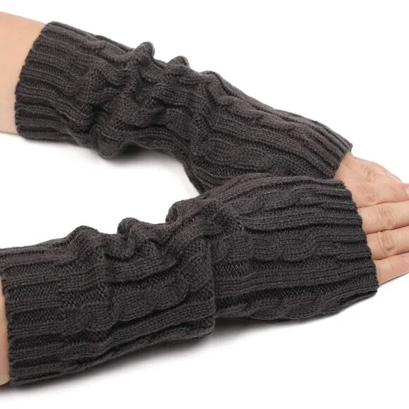 Flammi Women's Knit Arm Warmers Fingerless Gloves Thumb Hole Gloves Mittens for - Picture 5 of 8
